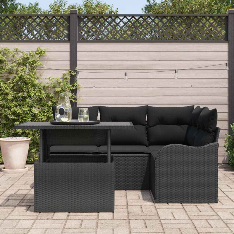 Zestaw Sof na Ogród z poduszką 5 pcs Czarny Rattan poli