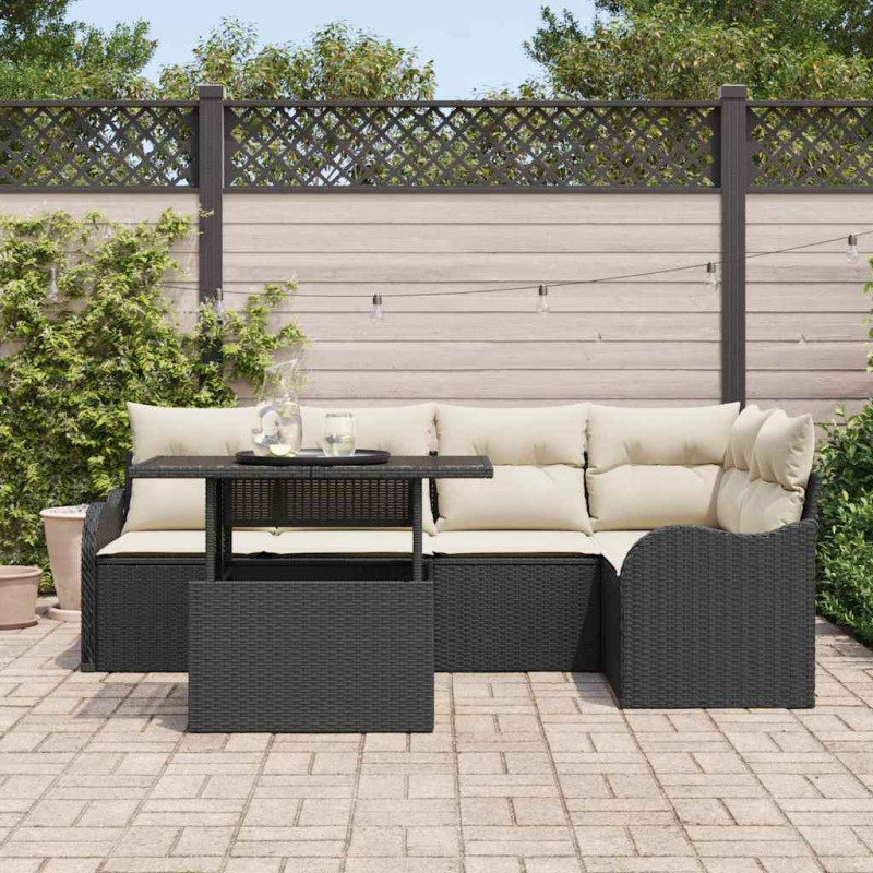 Zestaw Sof na Ogród z poduszką 6 pcs Czarny Rattan poli