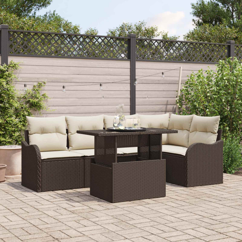 Zestaw Sof na Ogród z poduszką 6 pcs Brązowy Rattan poli