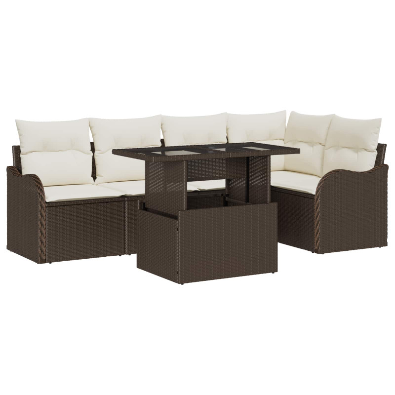 Zestaw Sof na Ogród z poduszką 6 pcs Brązowy Rattan poli