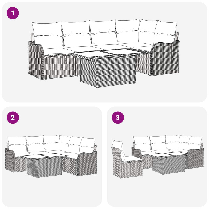 Zestaw Sof na Ogród z poduszką 6 pcs Brązowy Rattan poli
