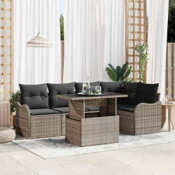 Zestaw Sof na Ogród z poduszką 6 pcs Szary Rattan poli