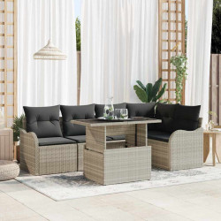 Zestaw Sof na Ogród z poduszką 6 pcs Jasnoszary Rattan poli