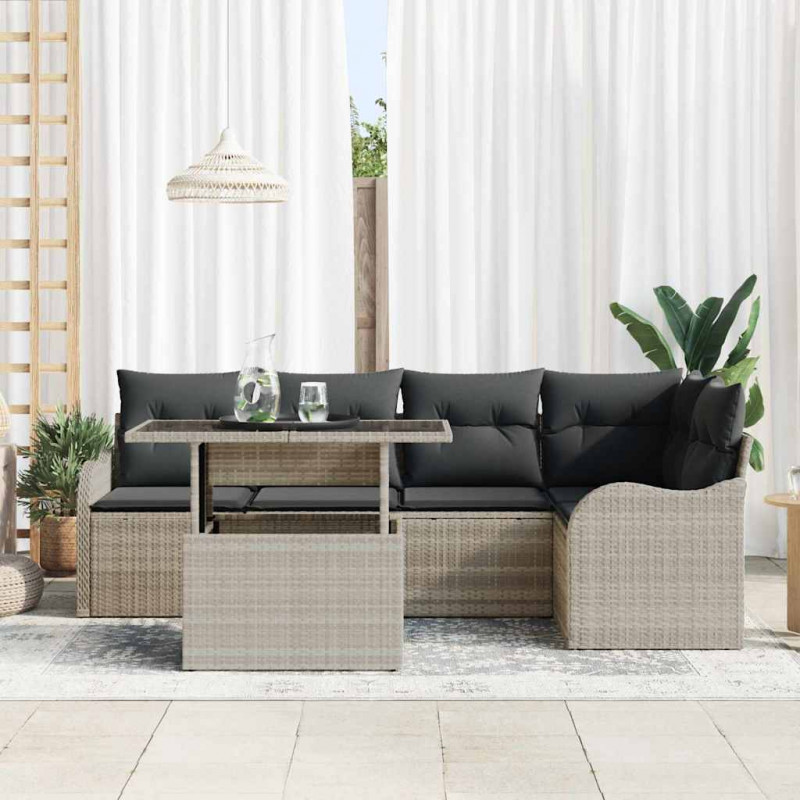 Zestaw Sof na Ogród z poduszką 6 pcs Jasnoszary Rattan poli