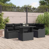 Zestaw Sof na Ogród z poduszką 6 pcs Czarny Rattan poli