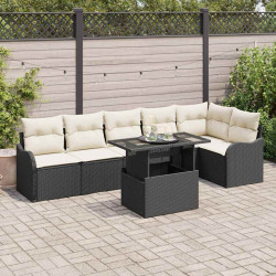 Zestaw Sof na Ogród z poduszką 7 pcs Czarny Rattan poli
