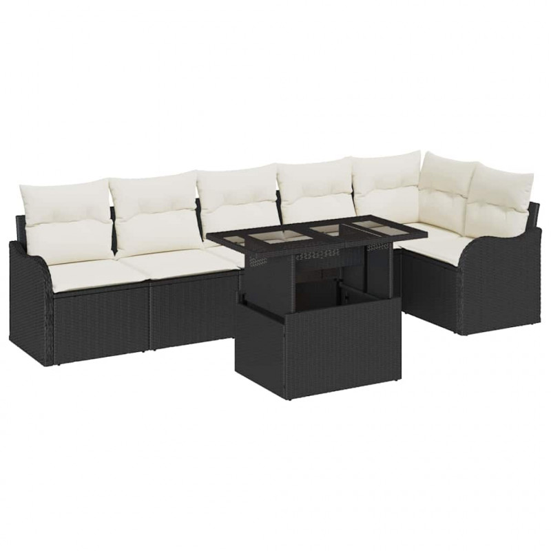 Zestaw Sof na Ogród z poduszką 7 pcs Czarny Rattan poli