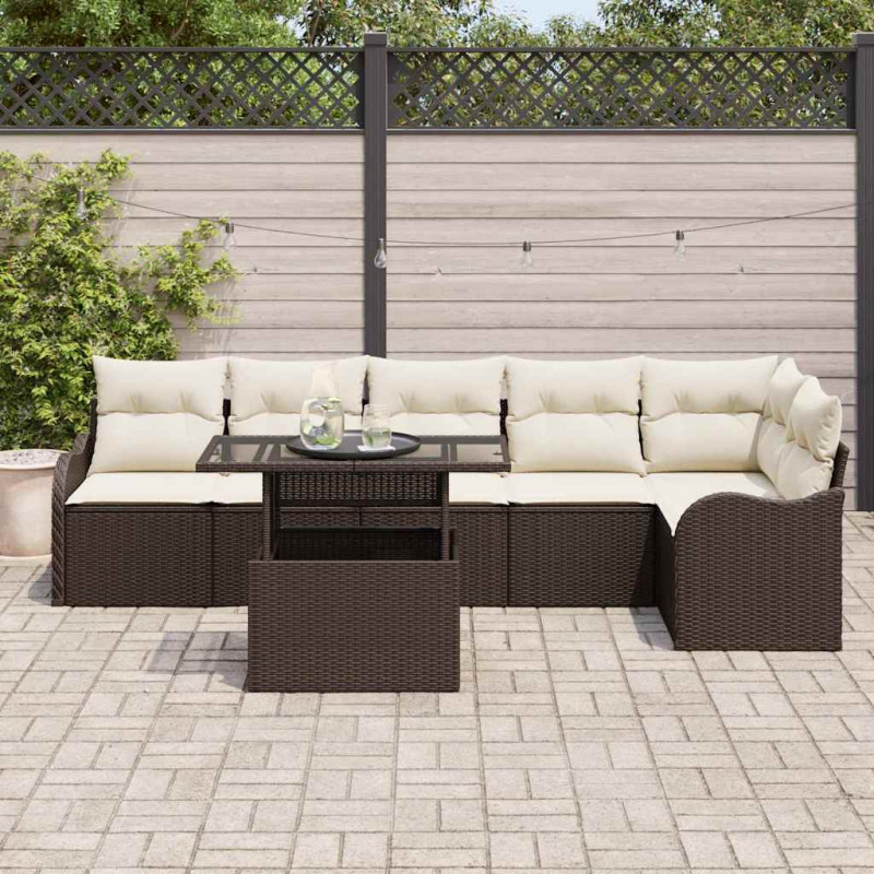 Zestaw Sof na Ogród z poduszką 7 pcs Brązowy Rattan poli