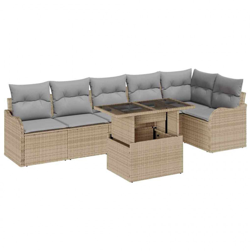 Zestaw Sof na Ogród z poduszką 7 pcs Beżowy Rattan poli