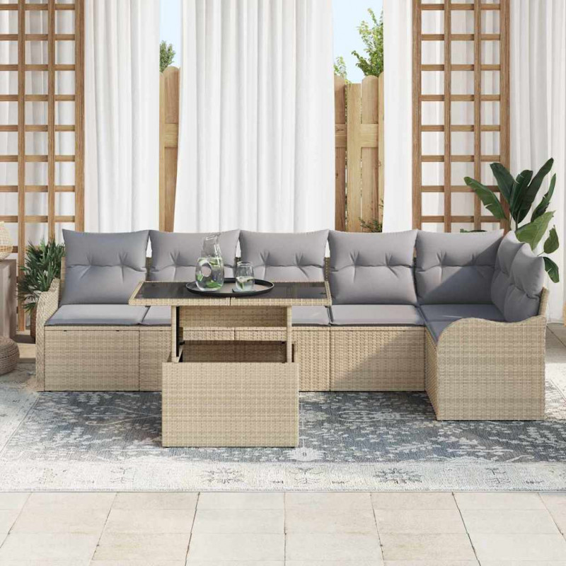 Zestaw Sof na Ogród z poduszką 7 pcs Beżowy Rattan poli