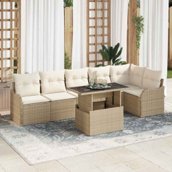 Zestaw Sof na Ogród z poduszką 7 pcs Beżowy Rattan poli