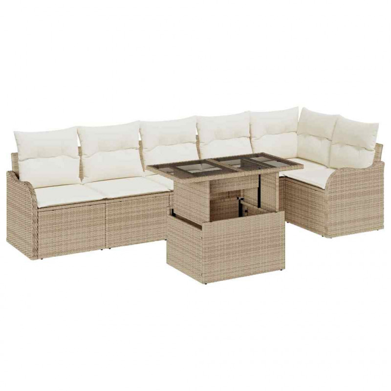 Zestaw Sof na Ogród z poduszką 7 pcs Beżowy Rattan poli