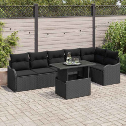 Zestaw Sof na Ogród z poduszką 7 pcs Czarny Rattan poli