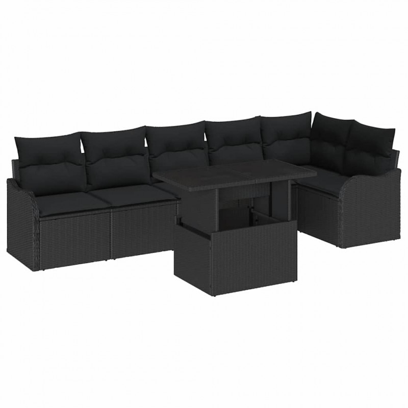 Zestaw Sof na Ogród z poduszką 7 pcs Czarny Rattan poli