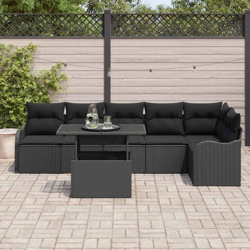 Zestaw Sof na Ogród z poduszką 7 pcs Czarny Rattan poli