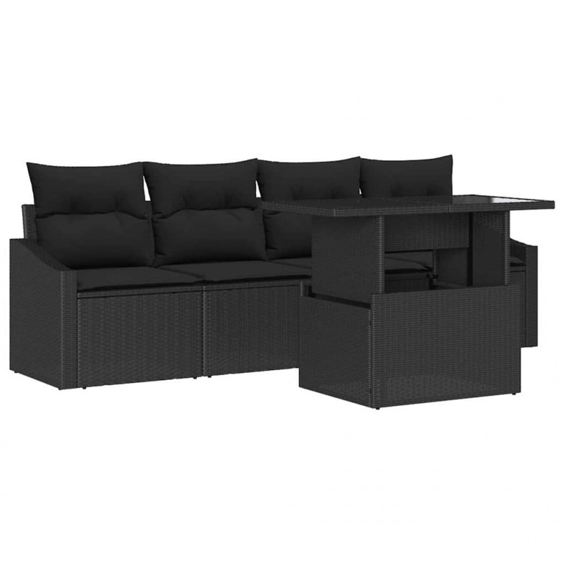Zestaw Sof na Ogród z przechowywaniem 5 pcs Czarny Polirattan