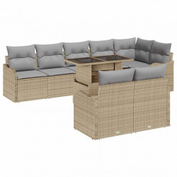 Zestaw Sof na Ogród z poduszką 9 pcs Beżowy Rattan poli