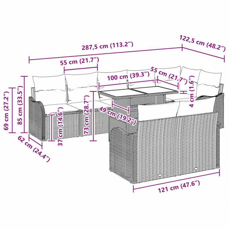Zestaw Sof na Ogród z poduszką 9 pcs Beżowy Rattan poli