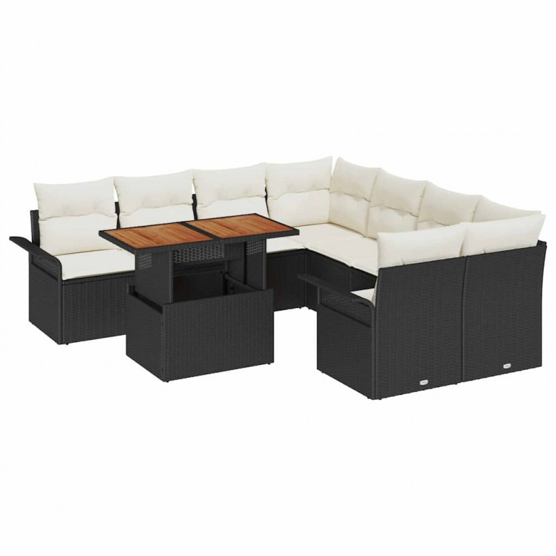 Zestaw Sof na Ogród z przechowywaniem 9 pcs Czarny Polirattan