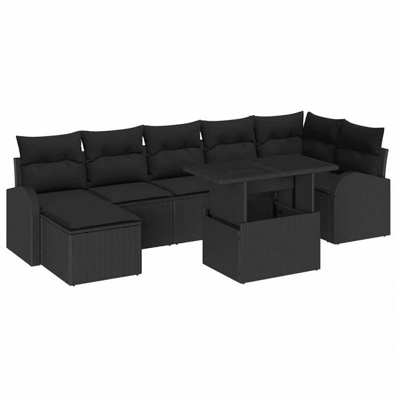Zestaw Sof na Ogród z poduszką 8 pcs Czarny Polirattan