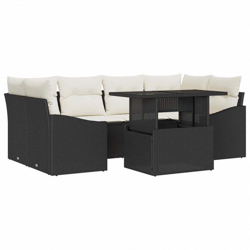Zestaw Sof na Ogród z przechowywaniem 7 pcs Czarny Polirattan