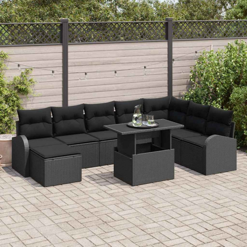 Zestaw Sof na Ogród z przechowywaniem 9 pcs Czarny Polirattan