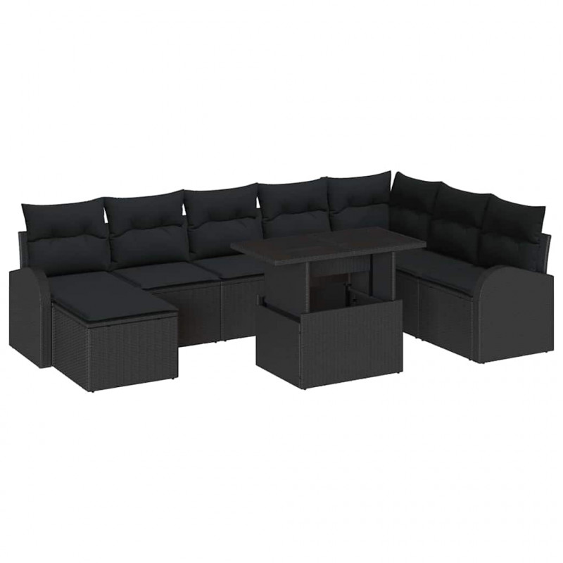 Zestaw Sof na Ogród z przechowywaniem 9 pcs Czarny Polirattan