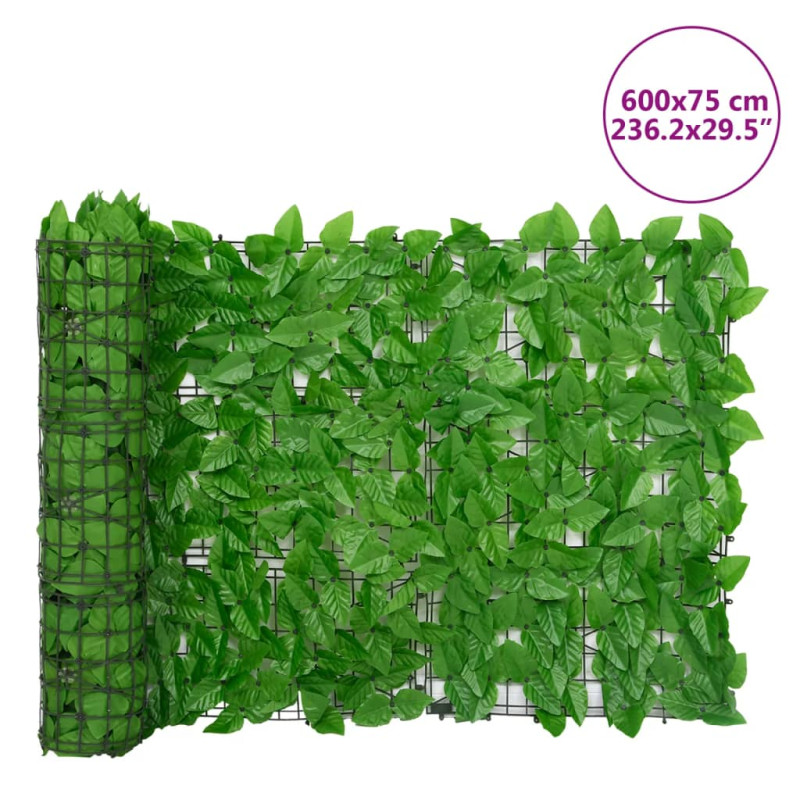 Parawan balkonowy, zielone liście, 600x75 cm