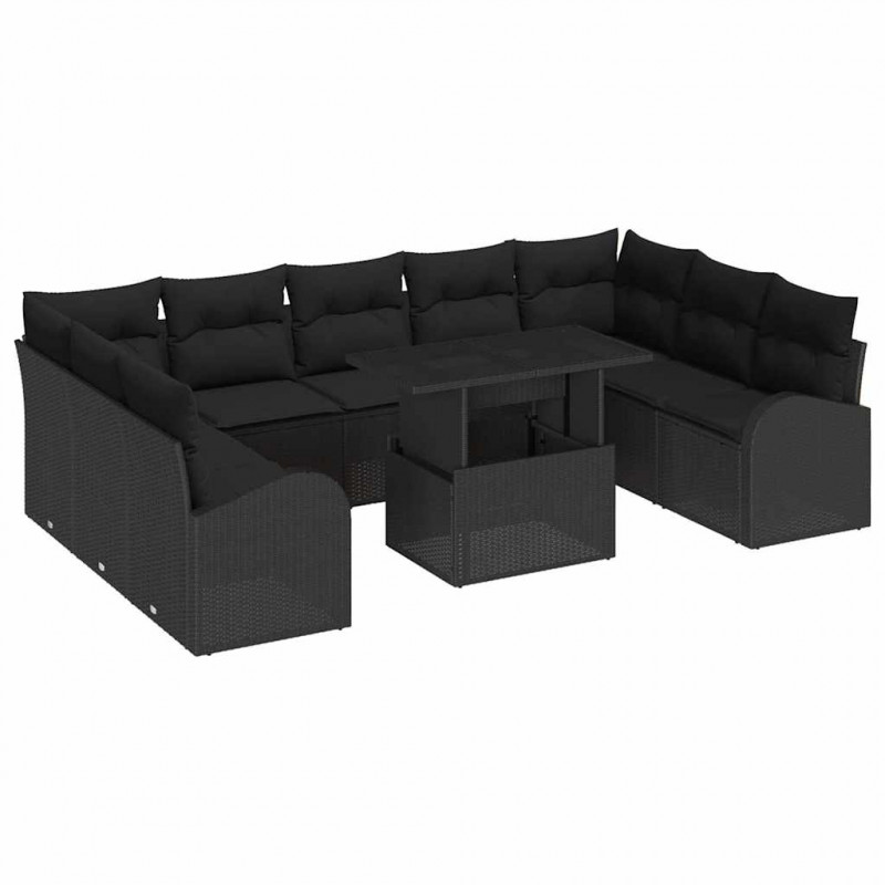 Zestaw Sof na Ogród z poduszką 10 pcs Czarny Polirattan