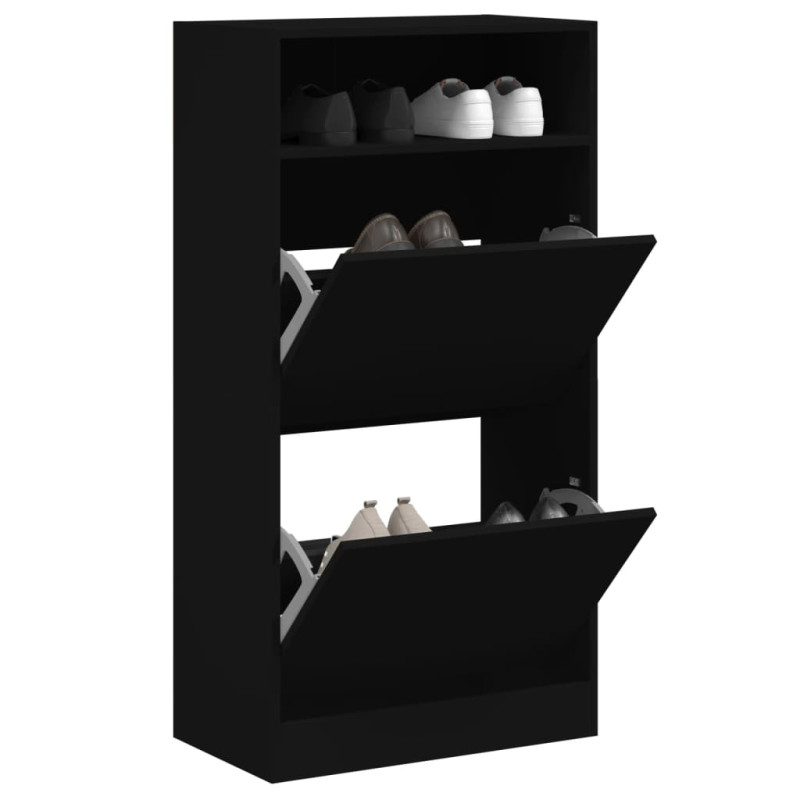 Szafka na buty, czarna, 60x34x116 cm, materiał drewnopochodny