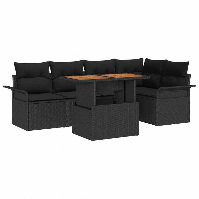 Zestaw Sof na Ogród z przechowywaniem 6 pcs Czarny Polirattan
