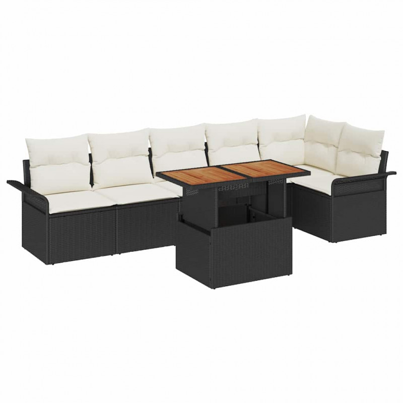 Zestaw Sof na Ogród z przechowywaniem 7 pcs Czarny Polirattan