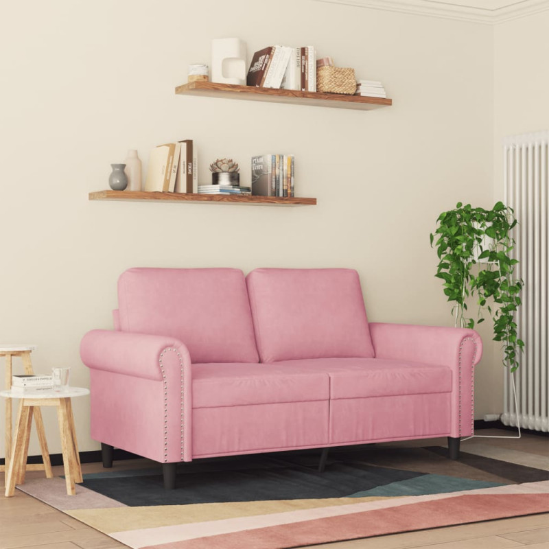 Sofa 2-osobowa, różowy, 120 cm, tapicerowana aksamitem