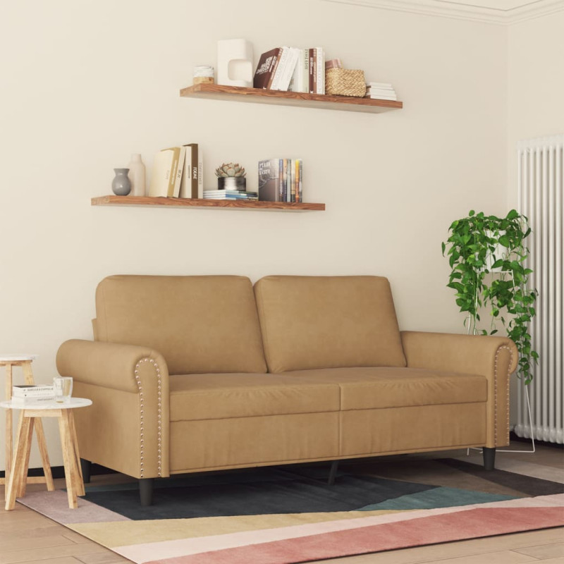 Sofa 2-osobowa, brązowa, 140 cm, tapicerowana aksamitem