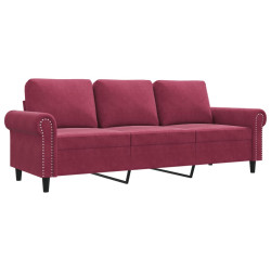 Sofa 3-osobowa, winna czerwień, 180 cm, obita aksamitem
