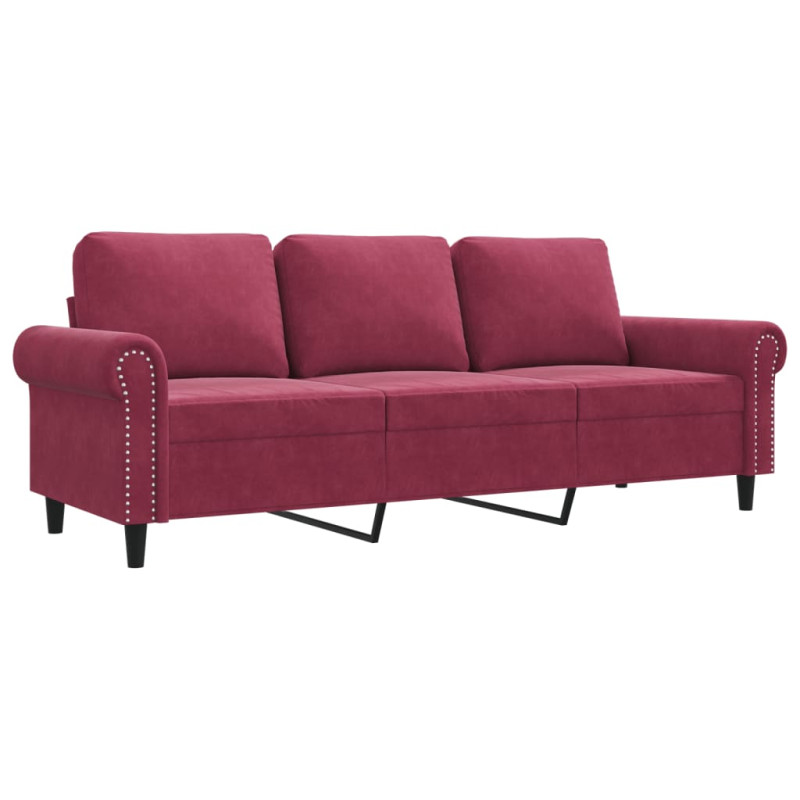 Sofa 3-osobowa, winna czerwień, 180 cm, obita aksamitem