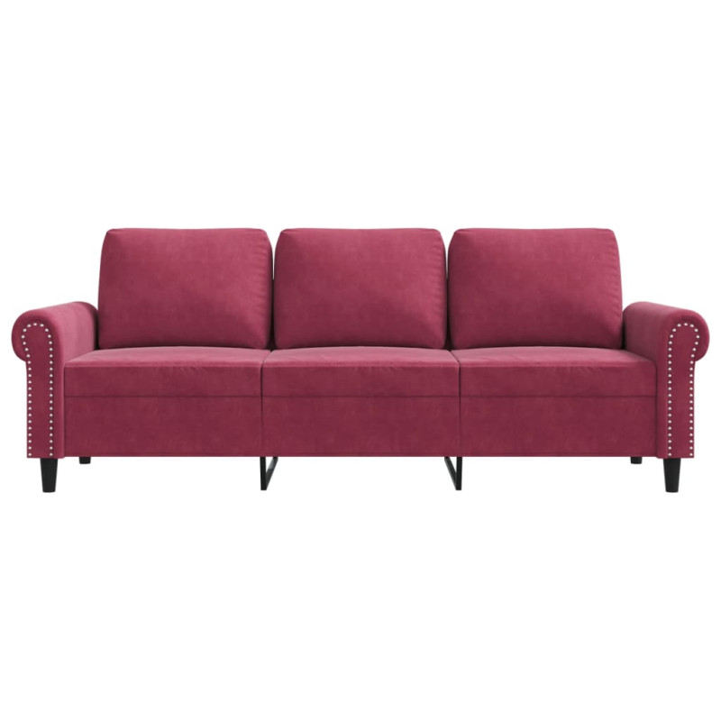 Sofa 3-osobowa, winna czerwień, 180 cm, obita aksamitem