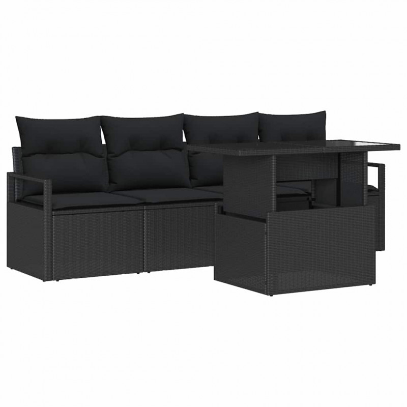 Zestaw Sof na Ogród z poduszką 5 pcs Czarny Polirattan