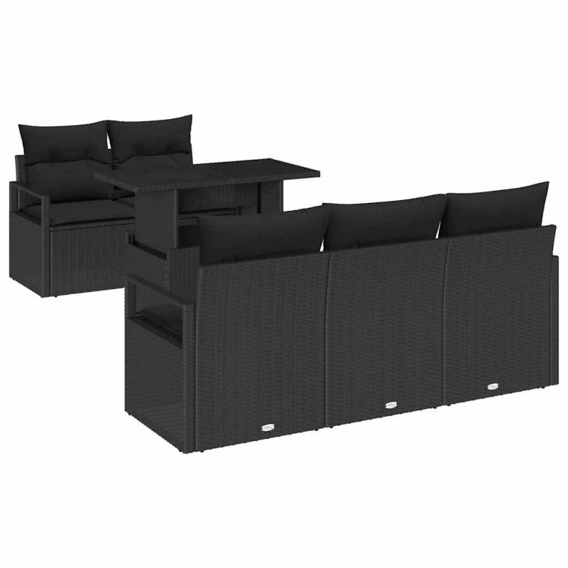 Zestaw Sof na Ogród z poduszką 6 pcs Czarny Polirattan