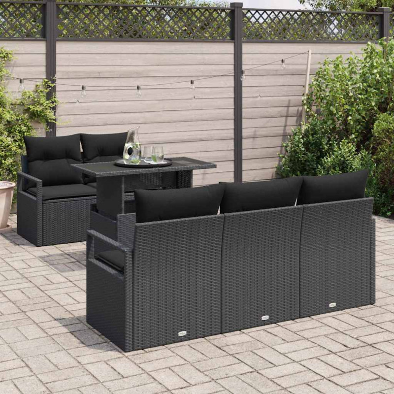 Zestaw Sof na Ogród z poduszką 6 pcs Czarny Polirattan
