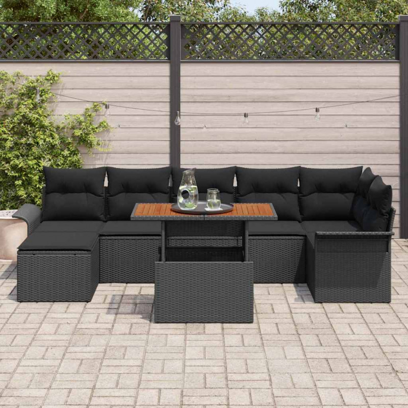 Zestaw Sof na Ogród z przechowywaniem 8 pcs Czarny Polirattan