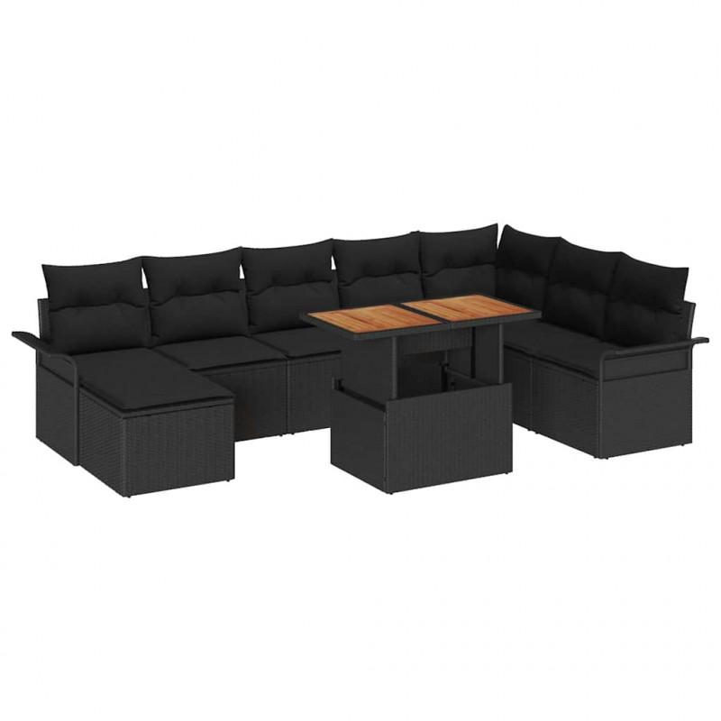 Zestaw Sof na Ogród z przechowywaniem 9 pcs Czarny Polirattan