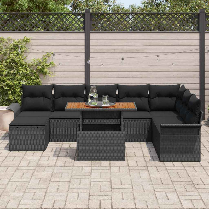 Zestaw Sof na Ogród z przechowywaniem 9 pcs Czarny Polirattan