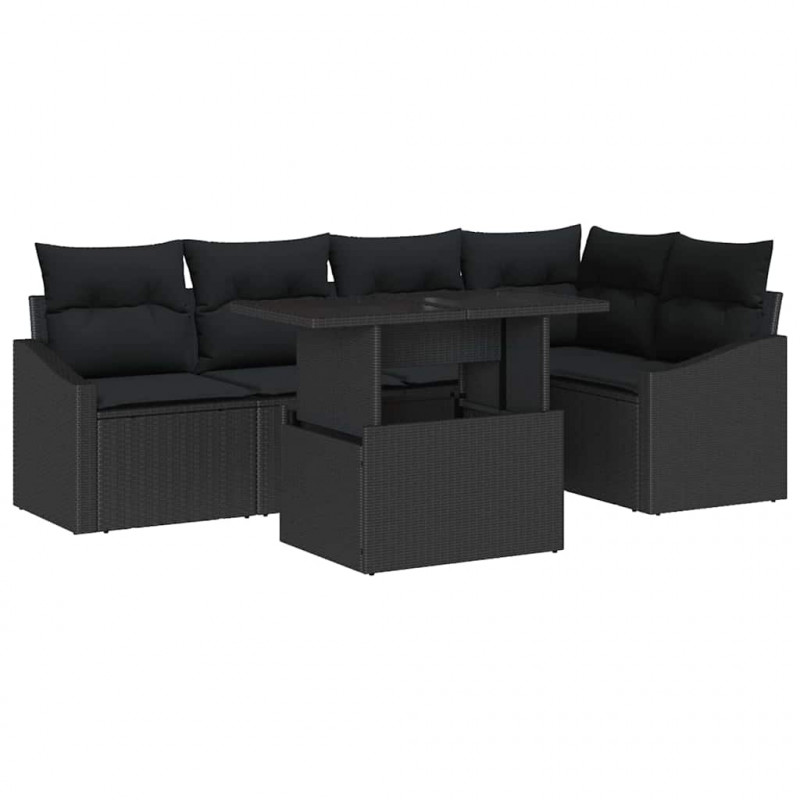Zestaw Sof na Ogród z poduszką z przechowywaniem 6 pcs Czarny