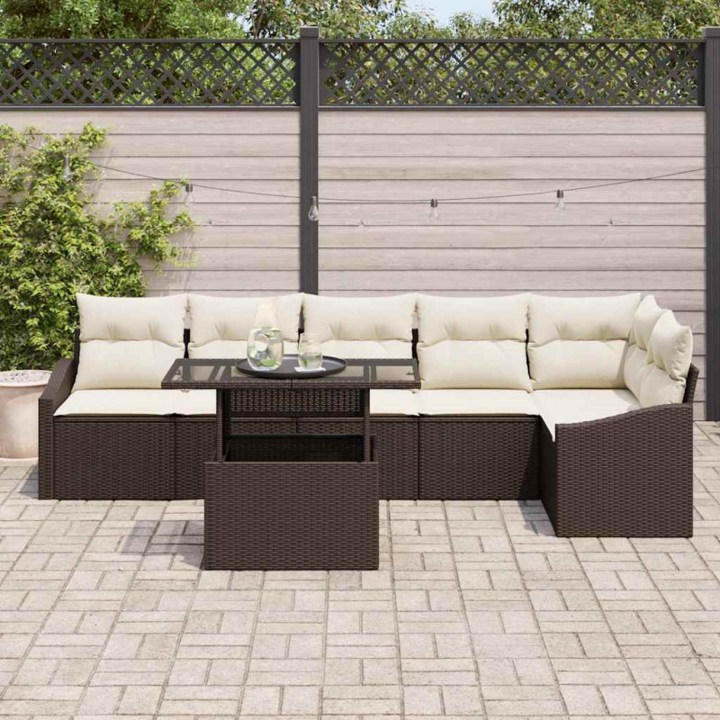 Zestaw Sof na Ogród z poduszką 7 pcs Brązowy i Kremowy