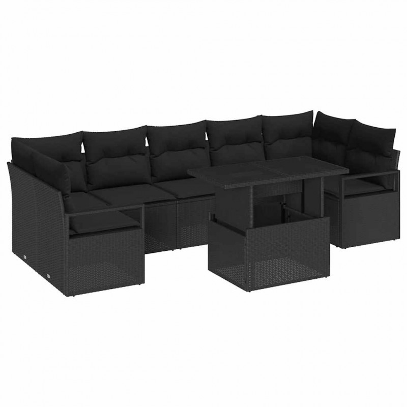 Zestaw Sof na Ogród z przechowywaniem 8 pcs Czarny Polirattan