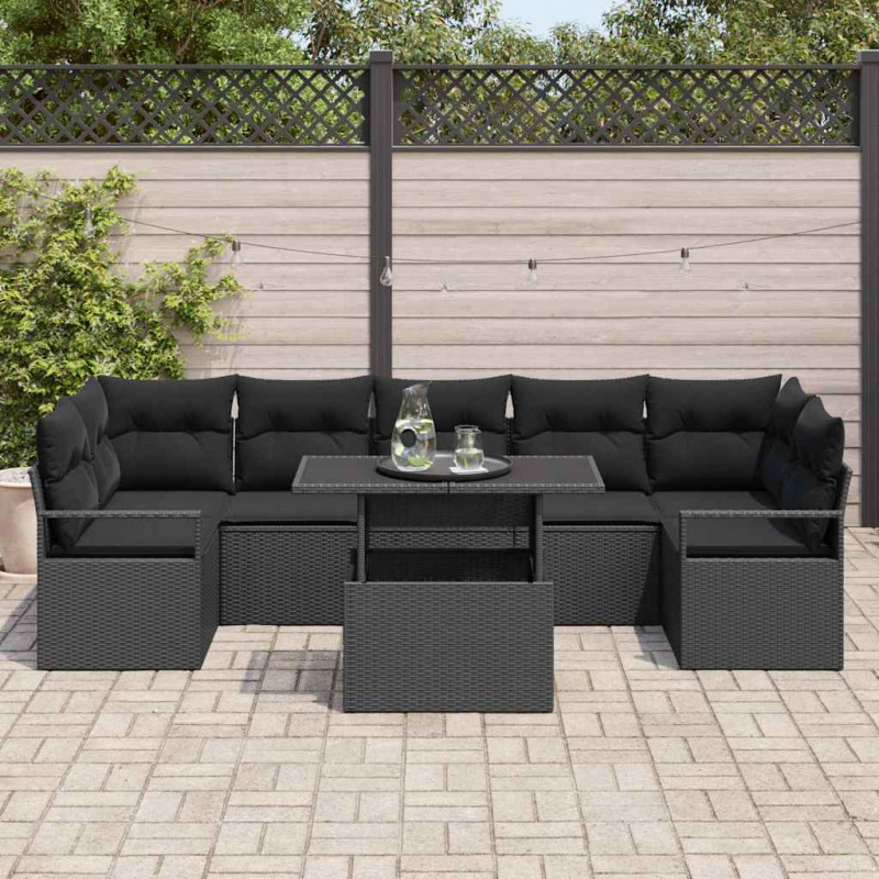 Zestaw Sof na Ogród z przechowywaniem 8 pcs Czarny Polirattan