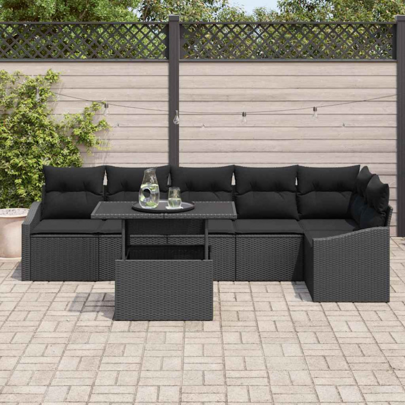 Zestaw Sof na Ogród z poduszką z przechowywaniem 7 pcs Czarny