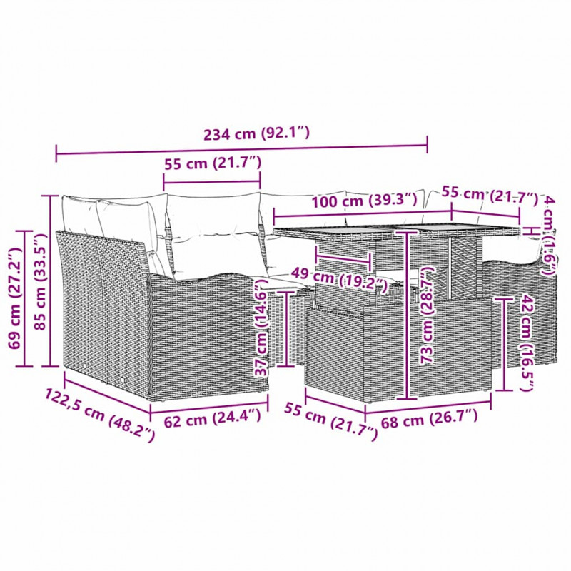 Zestaw Sof na Ogród z przechowywaniem 7 pcs Szary Polirattan