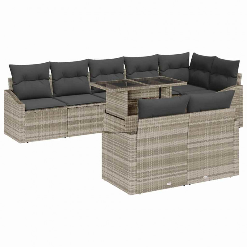 Zestaw Sof na Ogród z poduszką 9 pcs Jasnoszary i ciemnoszary